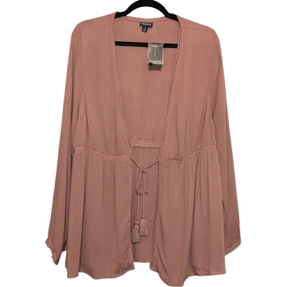 Torrid 1 Tie Front Babydoll Cardigan NWT - Picture 2 of 6